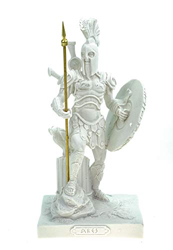 Kremers Schatzkiste Alabaster Deko Figur Kriegsgott Ares mit Speer und Schild 21 cm Skulptur weiß von Kremers Schatzkiste