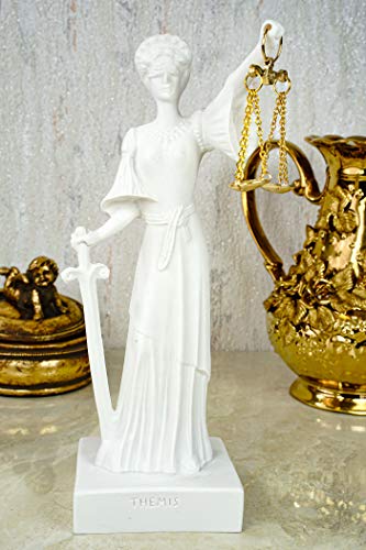 Kremers Schatzkiste Alabaster Justitia Göttin Figur Skulptur Themis BGB Recht Gerechtigkeit 25 cm weiß Gold von Kremers Schatzkiste