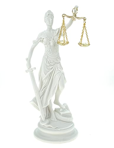 Kremers Schatzkiste Alabaster Justitia Göttin Figur Skulptur runder Sockel BGB Recht Gerechtigkeit 21 cm weiß Gold von Kremers Schatzkiste
