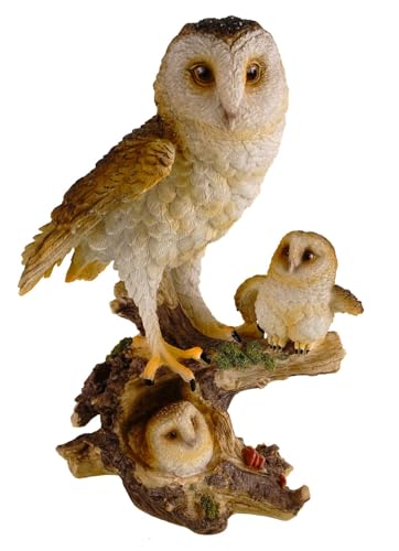 Kremers Schatzkiste Bunte Eulenfamilie auf AST- Dekofigur aus Polyresin - 30 cm Handbemalt Eule Uhu von Kremers Schatzkiste