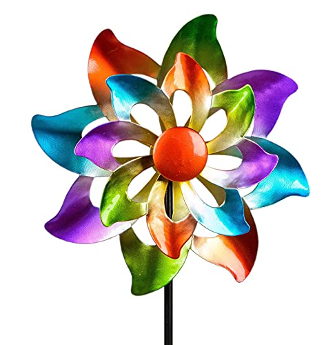 Kremers Schatzkiste Buntes Windrad Blume für den Garten aus Metall Windspiel Windmühle 110cm von Kremers Schatzkiste