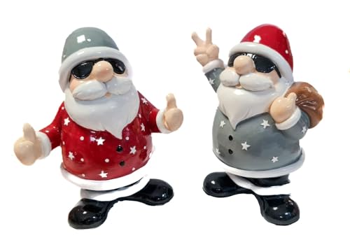 Kremers Schatzkiste Coole Weihnachtsmänner Spardose 2er Set -Polyresin Nikolaus mit Sonnenbrille 16x13x10cm - Witziges Geldgeschenk zu Weihnachten - Originelle Weihnachtsdeko von Kremers Schatzkiste