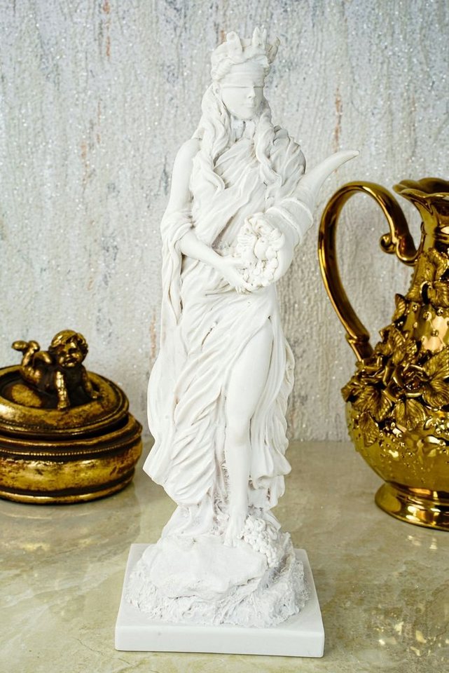 Kremers Schatzkiste Dekofigur Alabaster Figur Fortuna mit Füllhorn rechts Göttin des Glücks Skulptur 28 cm weiß Glück Glückspiel von Kremers Schatzkiste