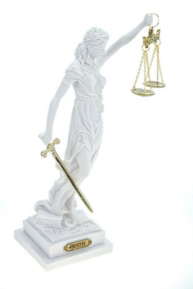 Kremers Schatzkiste Dekofigur Alabaster Justitia Göttin Figur Skulptur Themis BGB Recht Gerechtigkeit 32 cm weiß gold von Kremers Schatzkiste