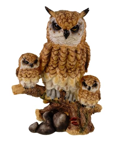 Kremers Schatzkiste Dekofigur Eule mit 2 Kücken braun Skulptur 24 cm Deko Figur Vogel Geschenk Tier Polyresin Eulenfigur Uhu von Kremers Schatzkiste