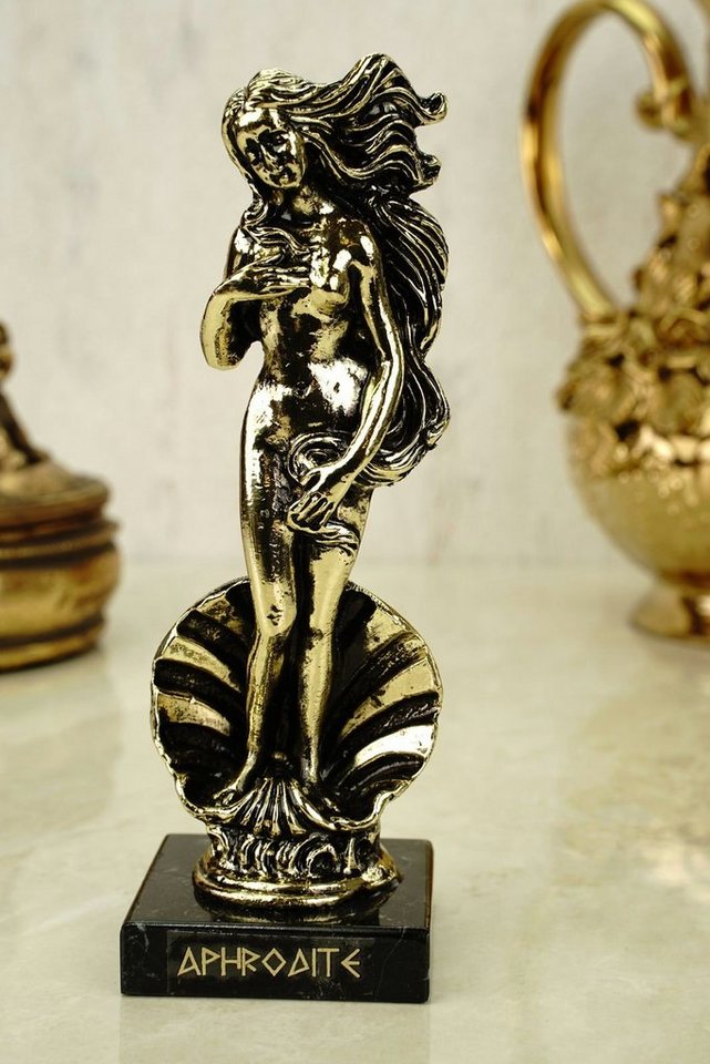 Kremers Schatzkiste Dekofigur Metall Figur Aphrodite nach Boticcelli 15 cm gold glänzend Skulptur Göttin der Liebe von Kremers Schatzkiste