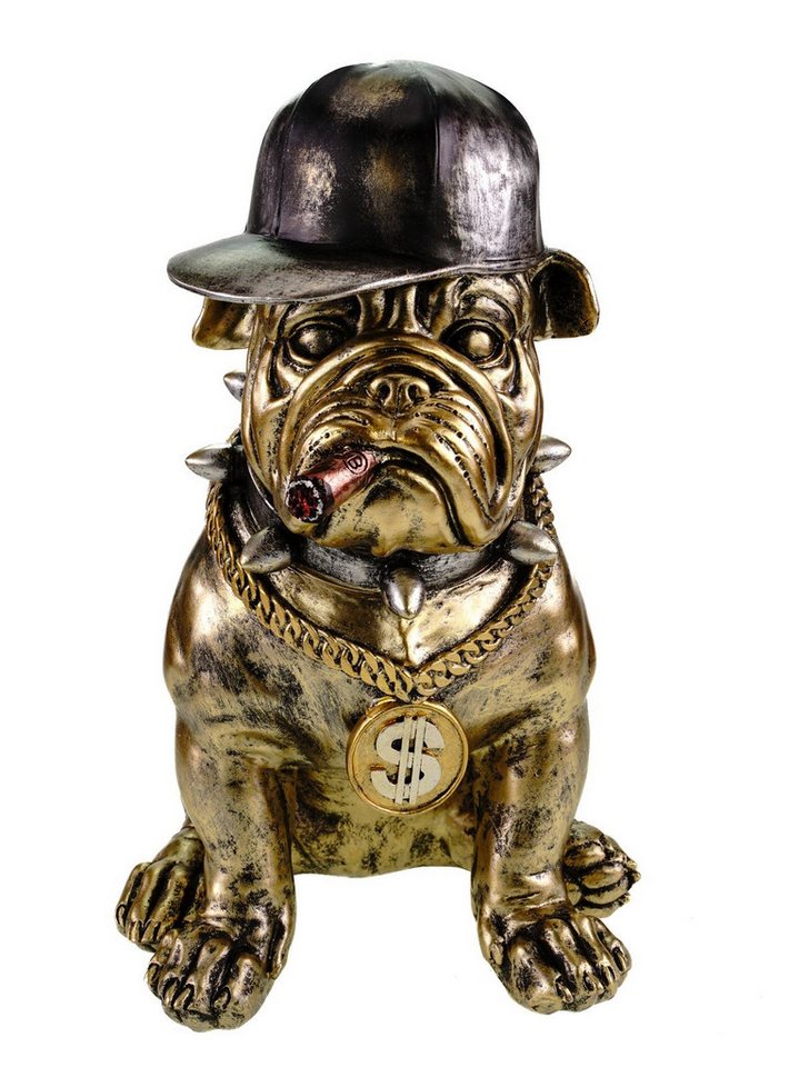 Kremers Schatzkiste Dekofigur XL Bulldogge mit Cap und Zigarre 33cm Moderne Dekofigur Polyresin von Kremers Schatzkiste