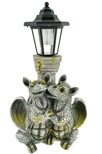 Kremers Schatzkiste Drachenkind verliebt mit Solar Laterne 40 cm Drache Figur Gartenfigur Deko für draußen Drache Geschenk von Kremers Schatzkiste