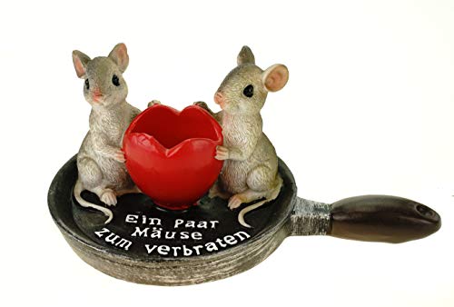 Kremers Schatzkiste Mäuse Bratpfannen Figur - Originelle Geldgeschenkverpackung - EIN Paar Mäuse zum Verbraten - Hochwertige Polyresin-Dekofigur 8x18x11cm von Kremers Schatzkiste