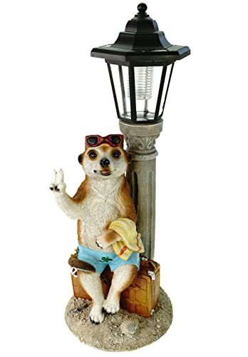 Kremers Schatzkiste Erdmännchen Urlauber mit Solarlaterne Figur Gartenfigur 45 cm Garten von Kremers Schatzkiste