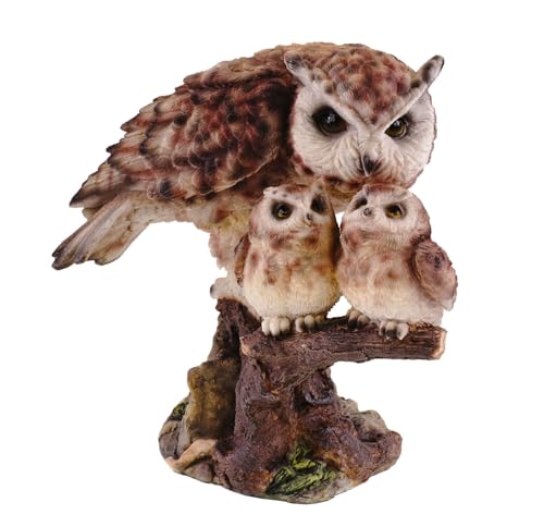 Kremers Schatzkiste Eulenfigur Deko Handbemalte Eulenmama mit Babys auf AST 24cm Polyresin Figur für Wohnzimmer - Detailreiche Tierdeko für Zuhause & Sammler - Braun - Geschenkidee für Eulenfreunde von Kremers Schatzkiste
