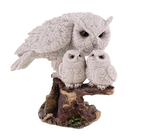Kremers Schatzkiste Eulenfigur Deko Handbemalte Eulenmama mit Babys auf AST 24cm Polyresin Figur für Wohnzimmer - Detailreiche Tierdeko für Zuhause & Sammler - weiß - Geschenkidee für Eulenfreunde von Kremers Schatzkiste
