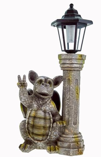 Kremers Schatzkiste Gartenfigur Drachenkind Peacezeichen mit Solar Laterne Drache Figur Gargoyle von Kremers Schatzkiste