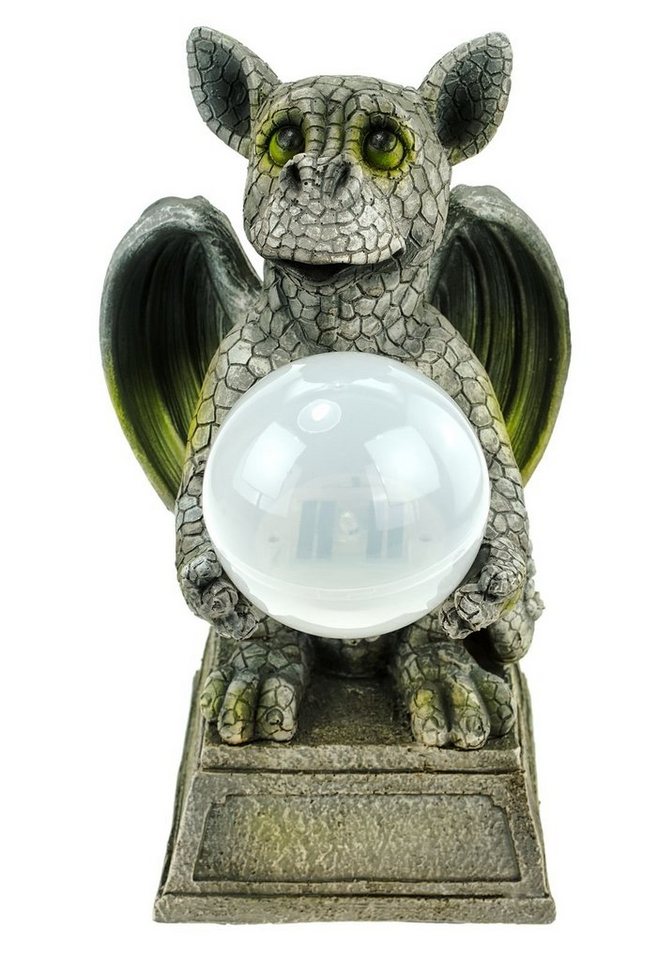 Kremers Schatzkiste Gartenfigur Drachenkind mit Solarkugel 30cm Drache Handbemalt LED LICHT von Kremers Schatzkiste