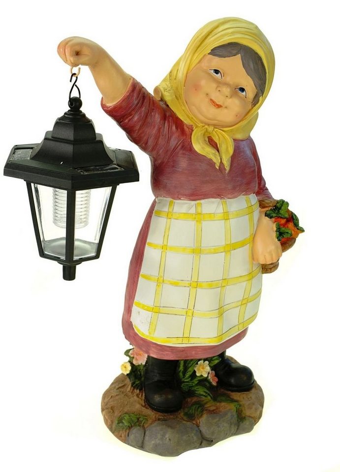 Kremers Schatzkiste Gartenfigur Oma Edeltraud mit Solarlaterne und Korb 39 cm LED Licht von Kremers Schatzkiste