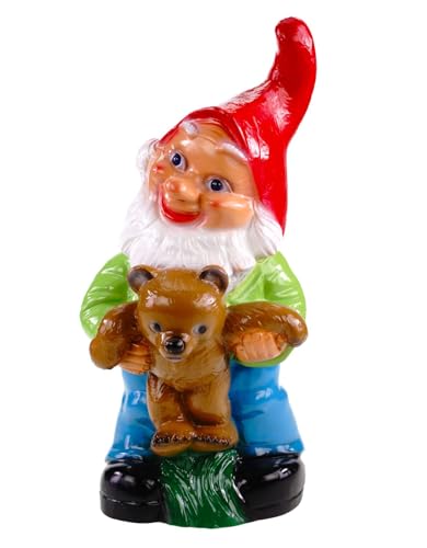 Kremers Schatzkiste Gartenzwerg mit Teddy Wetterfest PVC 36 x 18 cm - UV-Schutz - Made in Germany - Doppelt Lackiert - Bruchfest - Herzliche Garten-Deko für Terrasse und Rasen von Kremers Schatzkiste