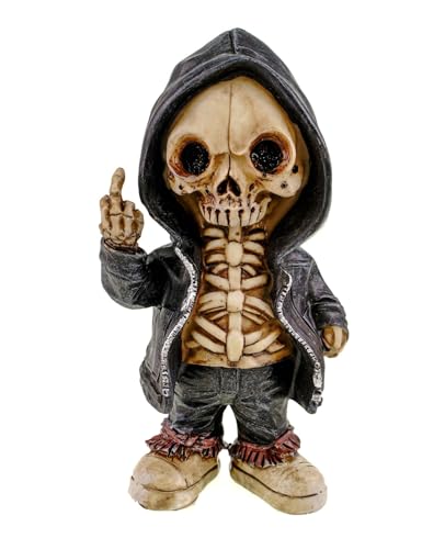 Kremers Schatzkiste Grimreaper Mittelfinger Figur 16cm Lustige Sensenmann Statue Mehrfarbig Handbemalt Polyresin Deko Skulptur Gothic Fantasy Geschenk Kaputzenjacke Detailreich von Kremers Schatzkiste