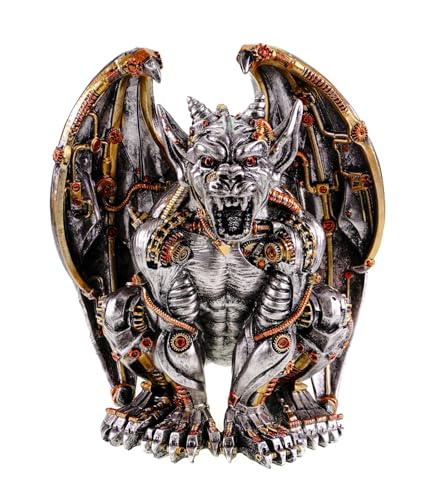 Kremers Schatzkiste Großer Gargoyle Steampunk Figur Handbemalt Polyresin 26x25cm - Statue Innendeko - Skulptur mit Mechanischen Details für Heimdekoration - Geschenkidee von Kremers Schatzkiste