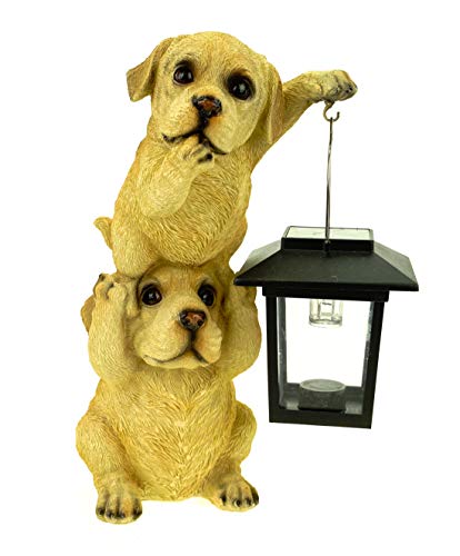 Kremers Schatzkiste Hundepärchen Turm mit Solarlaterne Figur Gartenfigur 24 cm Tierfigur Hund Labrador von Kremers Schatzkiste