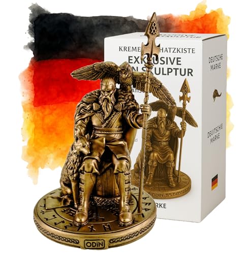 Kremers Schatzkiste Odin Figur Nordische Mythologie Alabaster - Bronzefarben 24 cm Skulptur Wohndekor - Geschenk Wikinger Götter Sammler Edition Statue von Kremers Schatzkiste