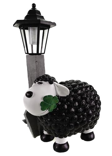 Kremers Schatzkiste Schwarzes Schaf Molly mit LED Solarlaterne 36cm Gartenfigur Skulptur Statue Tier von Kremers Schatzkiste