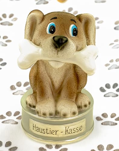 Kremers Schatzkiste Spardose Hund Haustierkasse 17 x 11x9cm Niedliche Sparbüchse für Tierarztkosten und Leckerlis, Polyresin, Handbemalt, Geschenkidee für Tierfreunde, mit Drehverschluss von Kremers Schatzkiste