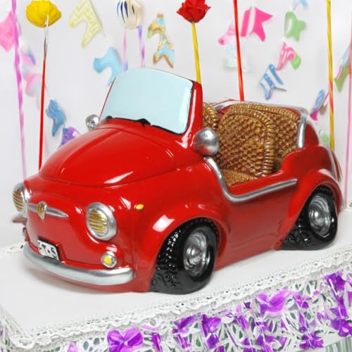 Kremers Schatzkiste Spardose Mini Auto 16cm Sparschwein Sparbüchse Führerschein Sparkasse rot Polyresin Handbemalt Comic Style mit Propfen Cabrio Flitzer Geburtstag von Kremers Schatzkiste