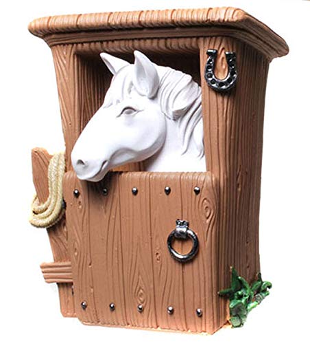 Kremers Schatzkiste Spardose Pferd im Stall Weiß 14cm Sparschwein Sparkasse Deko - Horse Kunststein Sparbüchse Reitsport Geschenk für Pferdeliebhaber von Kremers Schatzkiste