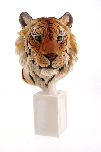 Kremers Schatzkiste Tigerkopf Büste braun Deko Skulptur Handbemalt 23 x13 x12 cm Elegante Polyresin Tierdekoration für Wohnzimmer & Büro - Majestätischer Blickfang für Tierliebhaber von Kremers Schatzkiste