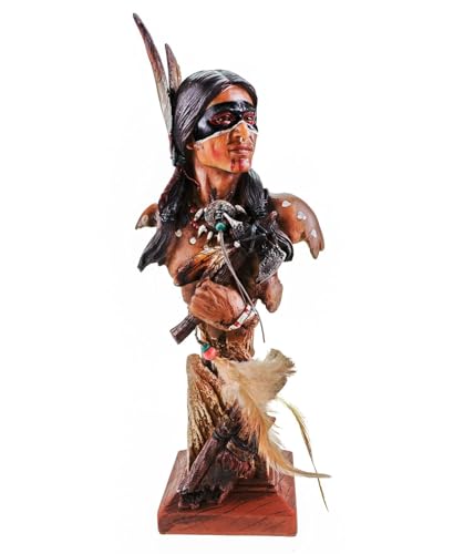 Kremers Schatzkiste Tomahawk Indianerbüste mit Federn - 36 x 14 x 10cm Häuptling Deko Figur Handbemalte Polyresin Statue für Sammler und Liebhaber der Native American Kultur Wilder Westen von Kremers Schatzkiste