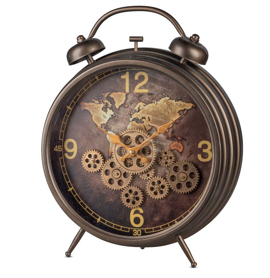 Kremers Schatzkiste Uhr Standuhr Weltkarte mit sichtbar beweglichen Zahnrädern 50 cm Metall von Kremers Schatzkiste