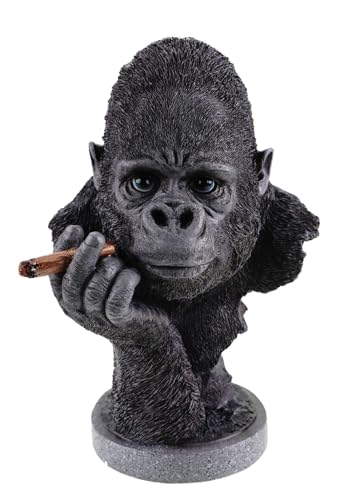 Kremers Schatzkiste XXL Dekofigur Gorilla mit Zigarre Büste - 35cm Skulptur AFFE Affenfigur zum hinstellen Coole Figur Modernschwarz von Kremers Schatzkiste