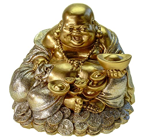 Kremers Schatzkiste XXL Glücksbuddha Spardose groß 18cm Deko Sparschwein Figur - Happy Happy Buddha als Geldgeschenk und Glücksbringer, Geschenkidee Geburtstag, viel Platz für Münzen und Scheine von Kremers Schatzkiste