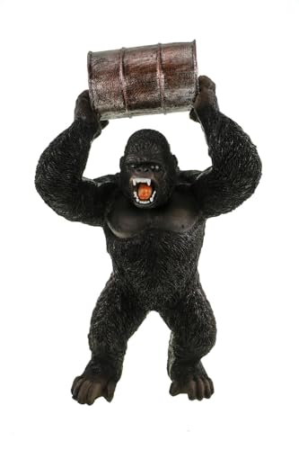 Kremers Schatzkiste XXL Gorilla Figur mit Fass 35cm Deko Skulptur Polyresin AFFE - Schwarze Affen Statue Tierfigur - Geschenk Sammler Statue Afrika Dekoration von Kremers Schatzkiste