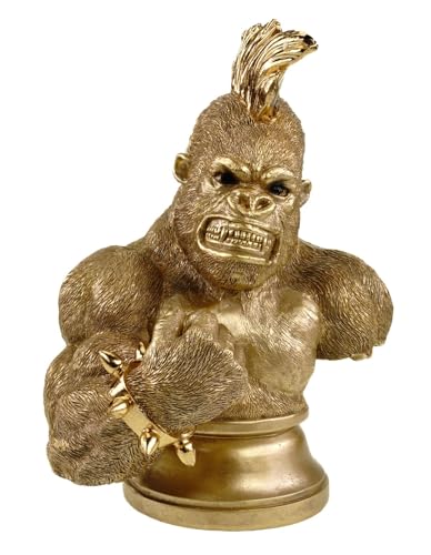 Kremers Schatzkiste XXL Gorillabüste Gold Polyresin Skulptur Deko 30 x23x17 cm I Muskulöser Gorilla mit Irokese I Kämpferische Pose I Detailreiche Tierfigur I Wohnzimmer Büro Dekoration von Kremers Schatzkiste