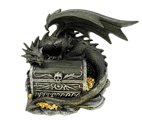Kremers Schatzkiste XXL Spardose Drachenwächter 21 cm aus Polyresin Sparschwein Drache bewacht Schatzkiste Dragon Figur Sparkasse Sparbüchse groß Geld Sparen von Kremers Schatzkiste