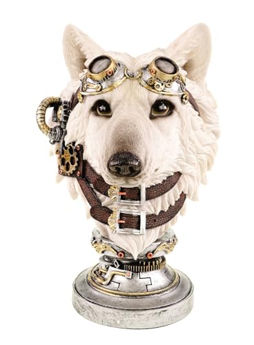 Kremers Schatzkiste XXL Steampunk Wolfsbüste Polyresin Deko Figur 35cm I Weiße Wolf Skulptur mit Brille I Handbemalt I Detailreiche Statue I Wohnzimmer Büro Dekoration Kremers Schatzkiste XXL Steampunk Wolfsbüste Polyresin Deko Figur 35cm I Weiße Wolf Skulptur mit Brille I Handbemalt I Detailreiche Statue I Wohnzimmer Büro Dekoration von Kremers Schatzkiste