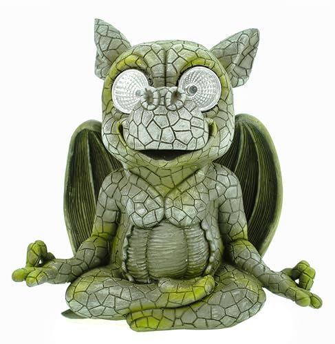 Kremers Schatzkiste Yoga Gartendrache mit LED Solaraugen 17 cm Drache Figur Gartenfigur Glück Gargoyle Skulptur Solar von Kremers Schatzkiste