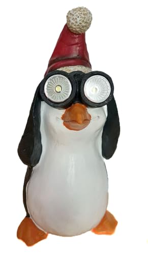Kremes Schatzkiste Solar LED Augen Weihnachtspinguin 26cm Outdoor Deko Figur mit Solaraugen und Weihnachtsmütze - Gartendeko Beleuchtung bunt - Akku NiMH 1,2V/40mAh Weihnachten von Kremers Schatzkiste