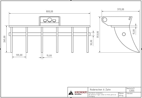 Roderechen Wurzelrechen 800mm Bagger MS01 MS03 - MS01 von Kremmpi