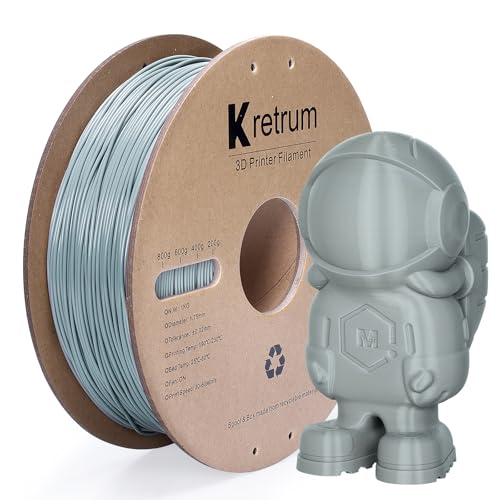 Kretrum PLA 3D Drucker Filament, 3D Druck Filament, Blaues PLA Filament 1.75mm, Maßgenauigkeit +/- 0.02mm, 1kg Spule 2.2lbs passend für die meisten FDM 3D Drucker Grau von Kretrum