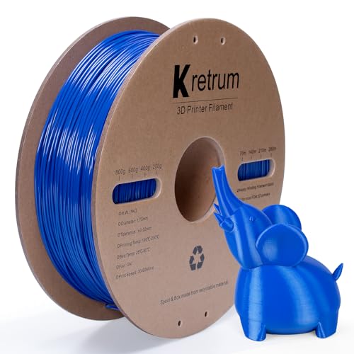 Kretrum PLA 3D Drucker Filament, Blaues PLA Filament 1.75mm, Maßgenauigkeit +/- 0.02mm, 1kg Spule 2.2lbs PLA 1.75 mm Filament passend für die meisten Blau von Kretrum
