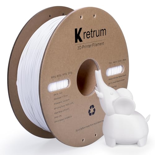 Kretrum PLA 3D Drucker Filament, Blaues PLA Filament 1.75mm, Maßgenauigkeit +/- 0.02mm, 1kg Spule 2.2lbs PLA 1.75 mm Filament passend für die meisten FDM 3D Drucker Weiß von Kretrum