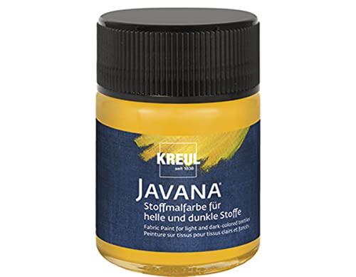 KREUL 91967 - Javana Stoffmalfarbe für helle und dunkle Stoffe, 50 ml Glas goldgelb, brillante Farbe auf Wasserbasis, pastoser Charakter, zum Stempeln und Schablonieren, nach Fixierung waschecht von Kreul