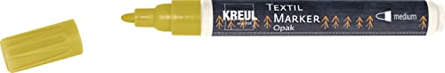 KREUL 92769 - Textil Marker Opak medium, Gold, mit Rundspitze, Strichstärke circa 2 bis 4 mm, deckender Stoffmalstift zum Gestalten von hellen und dunklen Stoffen, waschecht nach Fixierung von KREUL