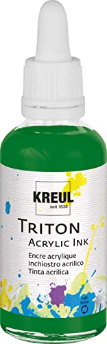 KREUL 17414 - Triton Acrylic Ink, Laubgrün, 50 ml Glas mit Pipette zum Dosieren und Aufrühren, hohe Farbintensität, seidenmatt auftrocknend, für Leinwand und Papier von Kreul