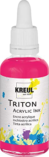 KREUL 17463 - Triton Acrylic Ink, fluoreszierendes Pink, 50 ml Glas mit Pipette zum Dosieren und Aufrühren, hohe Farbintensität, seidenmatt auftrocknend, für Leinwand und Papier von Kreul