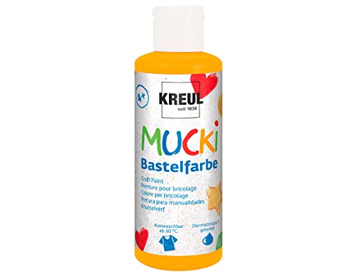 KREUL 24103 - Mucki Bastelfarbe für Kinder, 80 ml in orange, Kindermalfarbe auf Wasserbasis, parabenfrei, glutenfrei, laktosefrei und vegan, auswaschbar, vermalbar mit Pinsel und Schwamm von Kreul