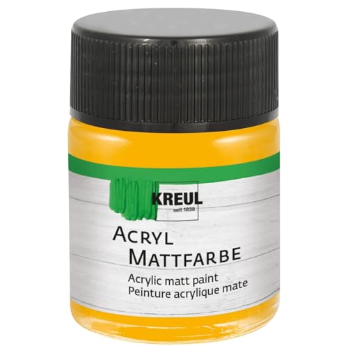 KREUL 643919 Acryl Mattfarbe, cremig deckende, schnelltrocknende Farbe auf Wasserbasis, für viele Verschiedene Untergründe geeignet, im 50 ml Glas, goldgelb, 50 Milliliter von Kreul