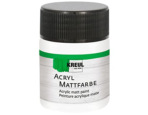 KREUL 75501 - Acryl Mattfarbe, weiß im 50 ml Glas, cremig deckende, schnelltrocknende Farbe auf Wasserbasis, für viele verschiedene Untergründe geeignet von Kreul